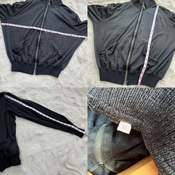 Bilancioni Zip Up Sweater Jacket Silk Wool Blend Dark Charcoal Gray size 52 - Picture 12 of 13